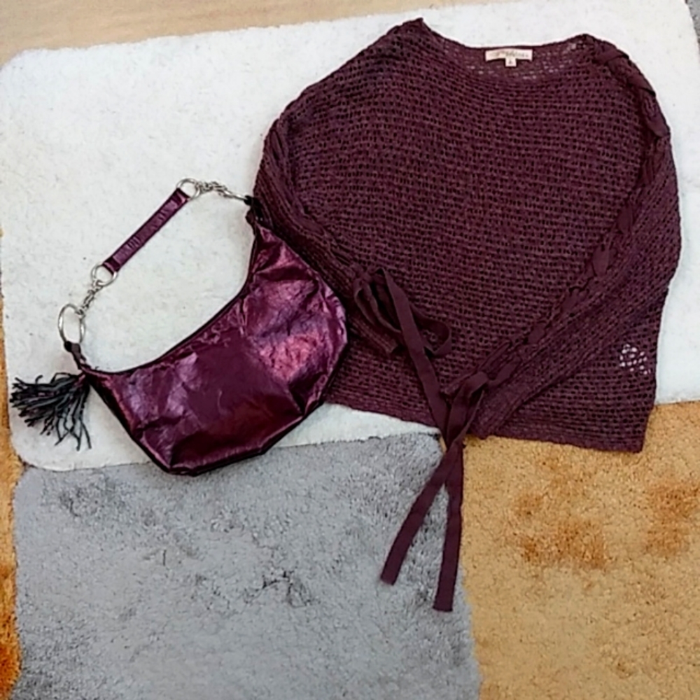 Rewind Knit Crop Long Sleeve Top. Size L. Sensual Pullover! Color Purple